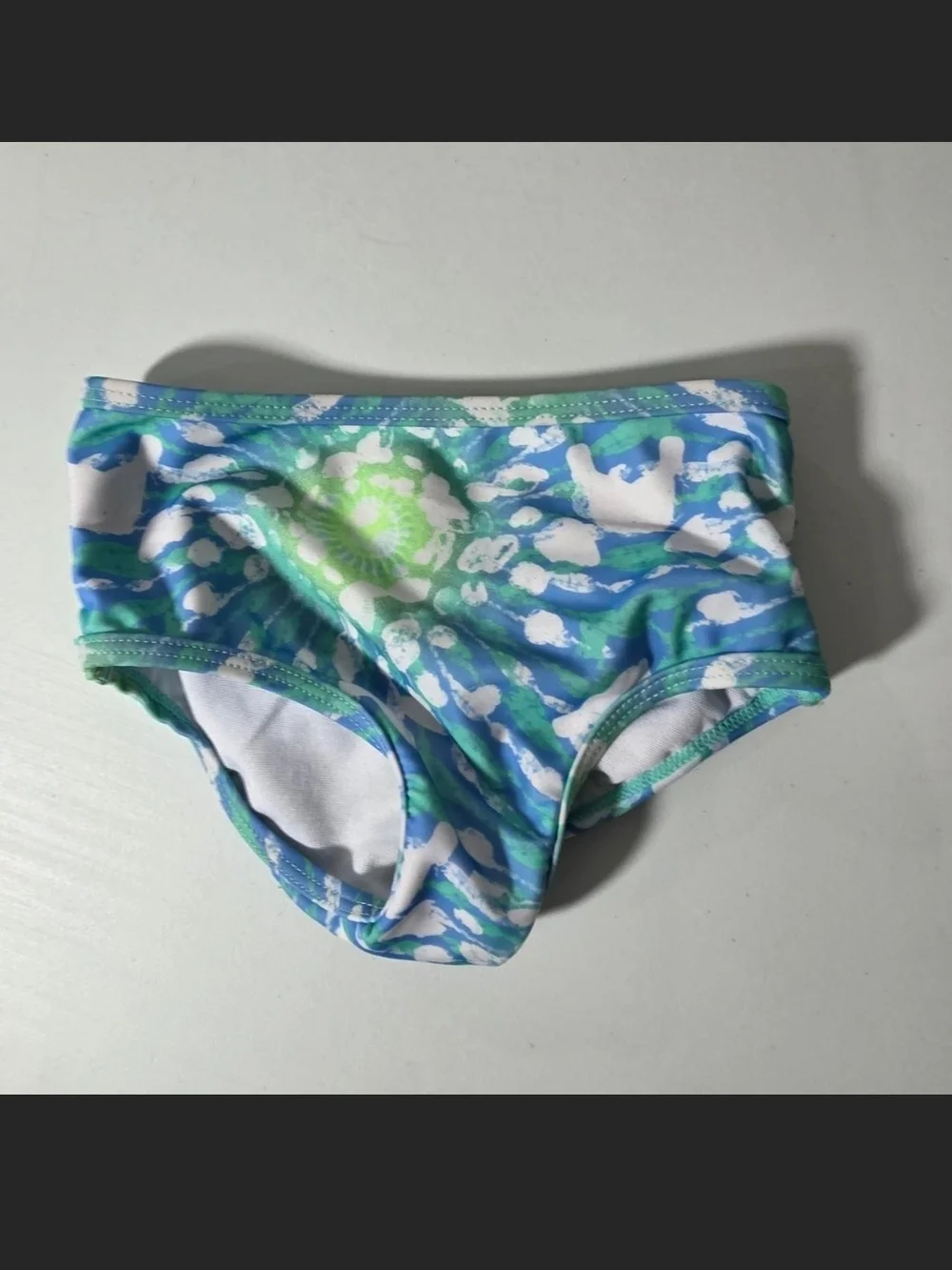 Girls Long-Sleeve Blue & Green Rashguard Swim Set with Ruffle Hem